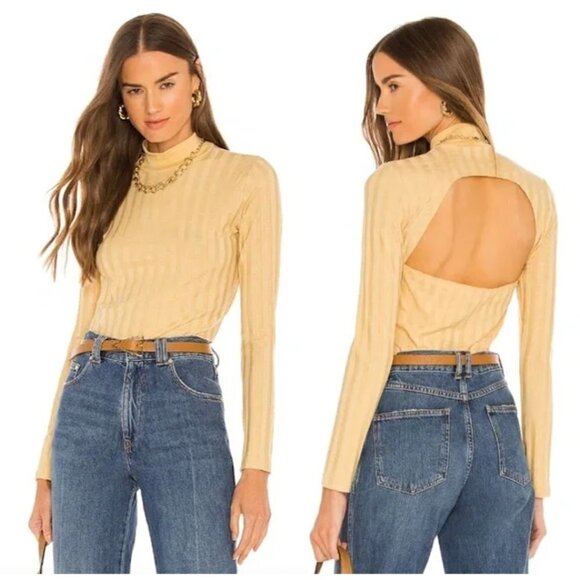 JONATHAN SIMKHAI Janelle Ribbed Open Back Top in Honey Size Small - Picture 1 of 6